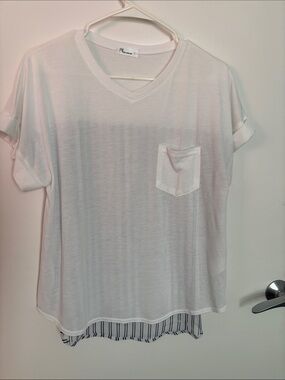 White V-Neck Pocket Tee by PH